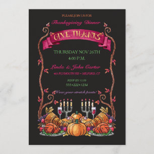Invitation Dîner de Thanksgiving peint coloré dessiné à la ma
