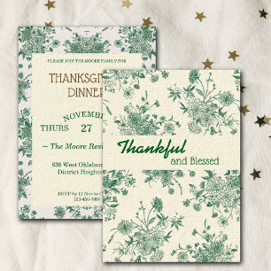 Invitation Dîner de Thanksgiving, plantes botaniques vertes p