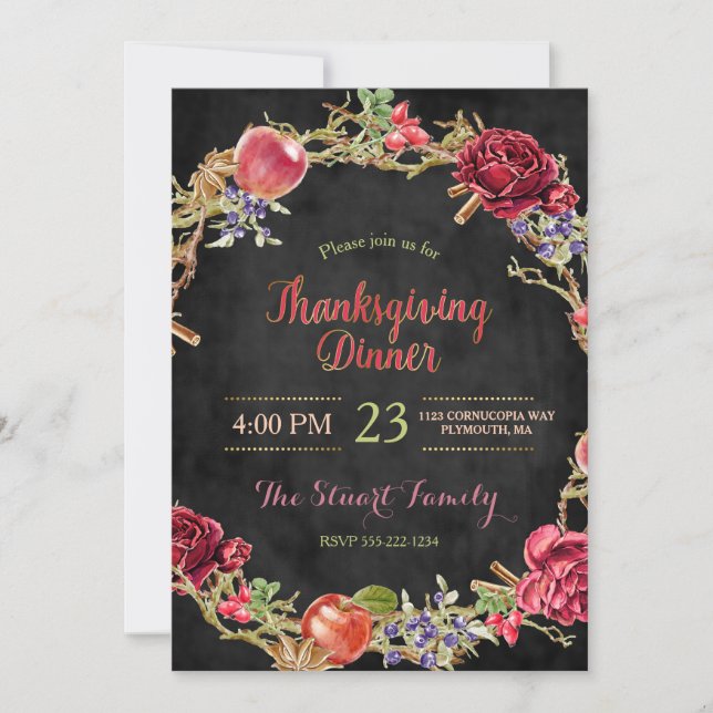 Invitation Dîner de Thanksgiving Pommes Automne Cannelle Rose (Devant)
