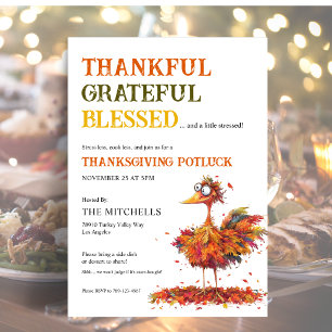 Invitation Dîner de Thanksgiving Potluck Mignon et Reconnaiss