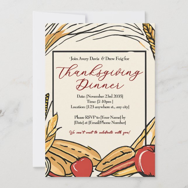 Invitation Dîner de Thanksgiving pour la récolte du maïs, des (Devant)