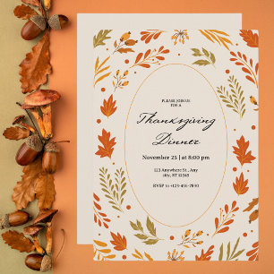 Invitation Dîner de Thanksgiving pour le Motif de la feuille