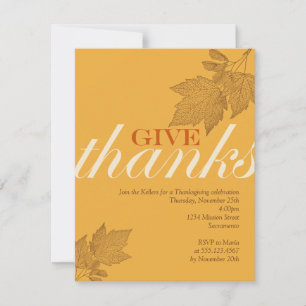 Invitation Dîner de Thanksgiving pour les feuilles marron d'a