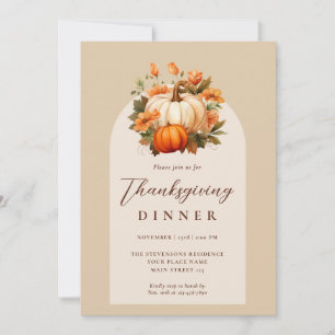 Invitation Dîner de Thanksgiving Pumpkin Floral Script Arch