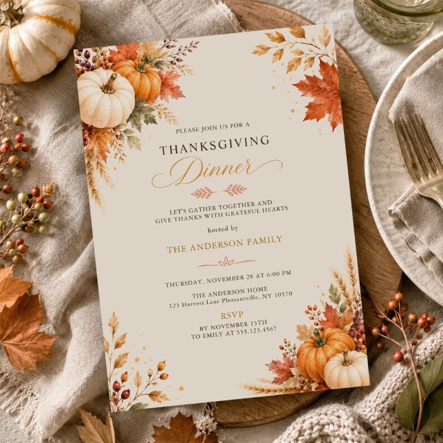 Invitation Dîner de Thanksgiving Récolte Élégant Rustique (Créateur téléchargé)