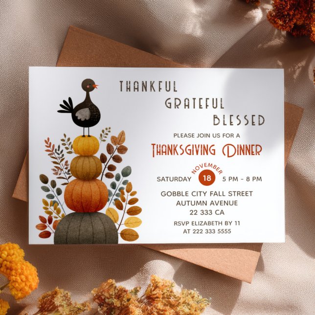 Invitation Dîner de Thanksgiving reconnaissant béni  (Créateur téléchargé)