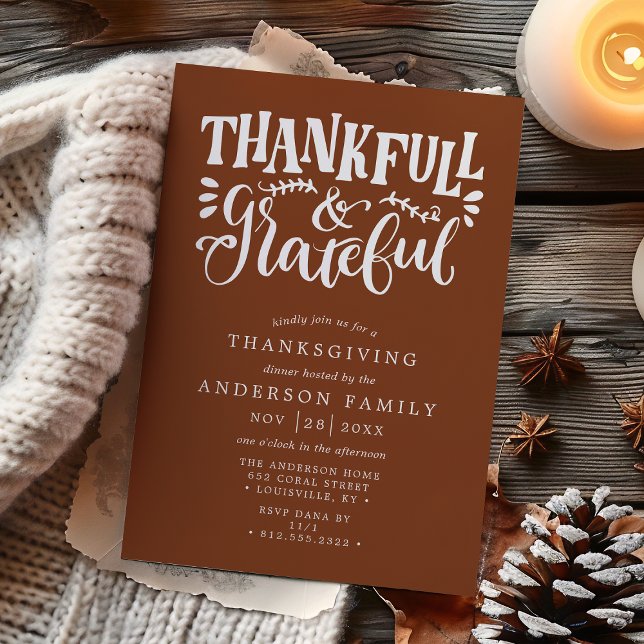 Invitation Dîner de Thanksgiving Remerciements & Gratitude Au (Créateur téléchargé)
