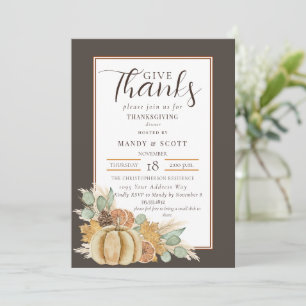 Invitation Dîner de Thanksgiving Remercier Aquarelle Brun