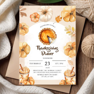 Invitation Dîner de Thanksgiving Retro Automne Citrouille