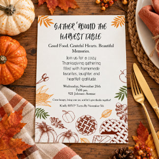 Invitation Dîner de Thanksgiving Rustique