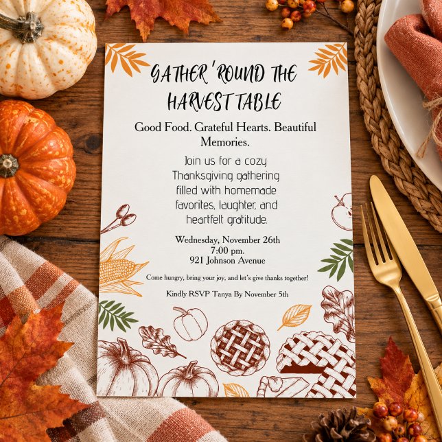 Invitation Dîner de Thanksgiving Rustique (Créateur téléchargé)
