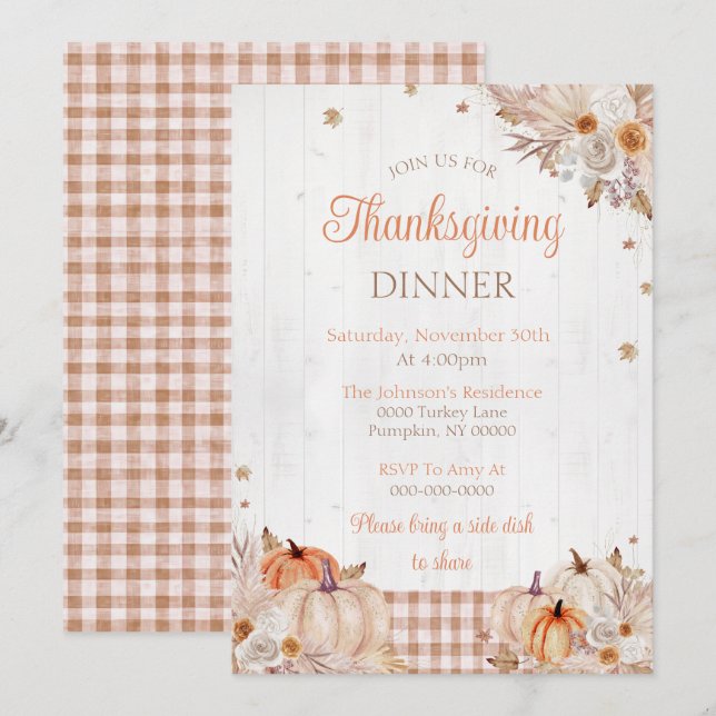 Invitation Dîner de Thanksgiving rustique (Devant / Derrière)