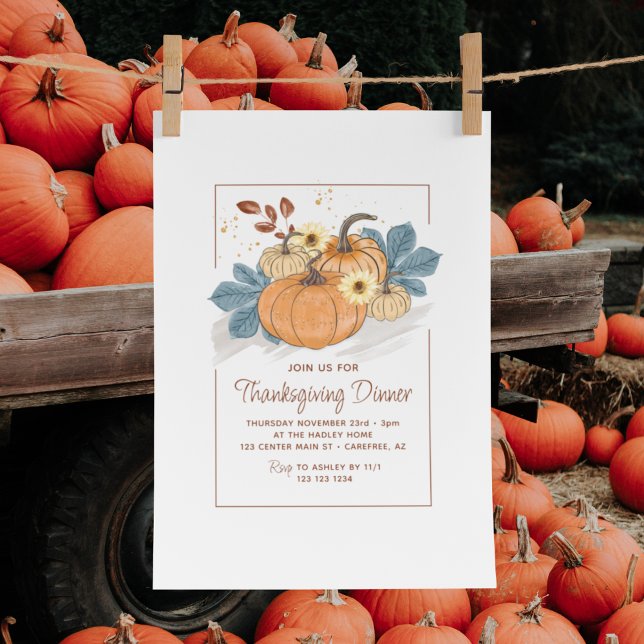 Invitation Dîner de Thanksgiving Rustique à la Citrouille (Créateur téléchargé)