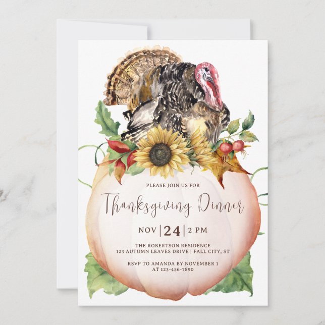 Invitation Dîner de Thanksgiving rustique à la dinde et à la  (Devant)