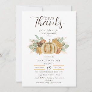 Invitation Dîner de Thanksgiving Rustique Aquarelle Donnez Me