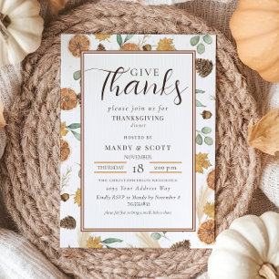 Invitation Dîner de Thanksgiving Rustique Aquarelle Donnez Me