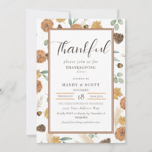 Invitation Dîner de Thanksgiving Rustique Aquarelle Merci