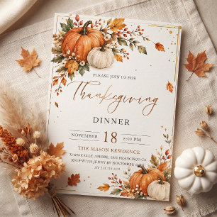 Invitation Dîner de Thanksgiving rustique avec citrouille 