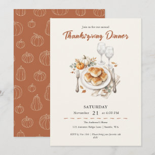 Invitation Dîner de Thanksgiving Rustique Camel avec Ligne Ar