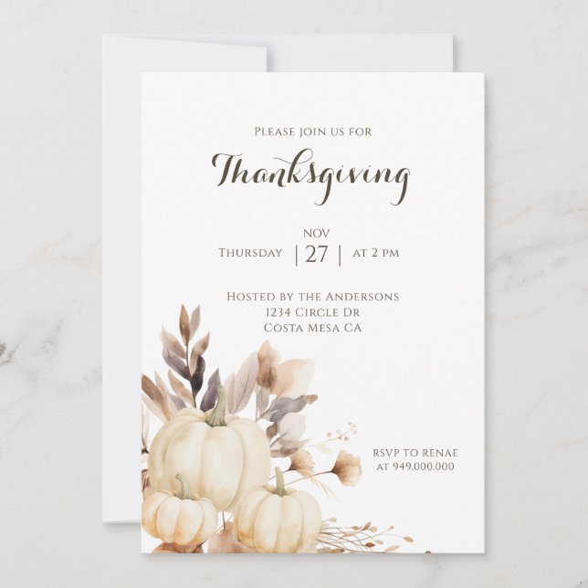Invitation Dîner de Thanksgiving rustique citrouille  (Devant)
