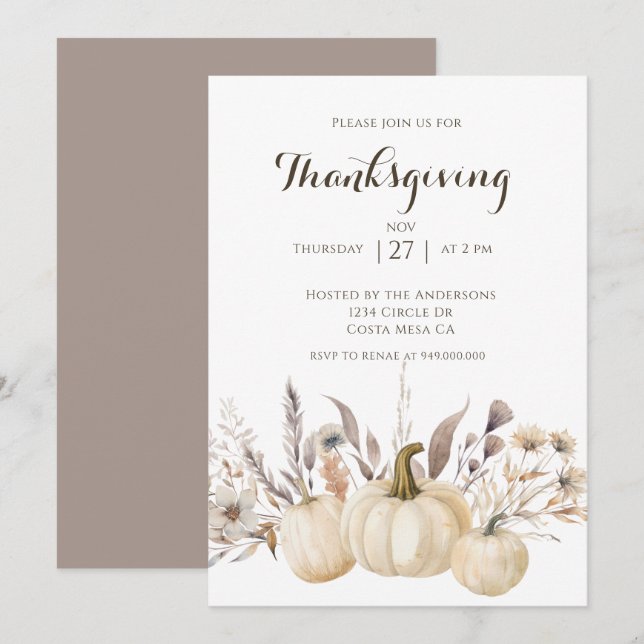 Invitation Dîner de Thanksgiving rustique Citrouille  (Devant / Derrière)