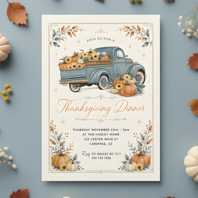 Invitation Dîner de Thanksgiving rustique Citrouille (Créateur téléchargé)