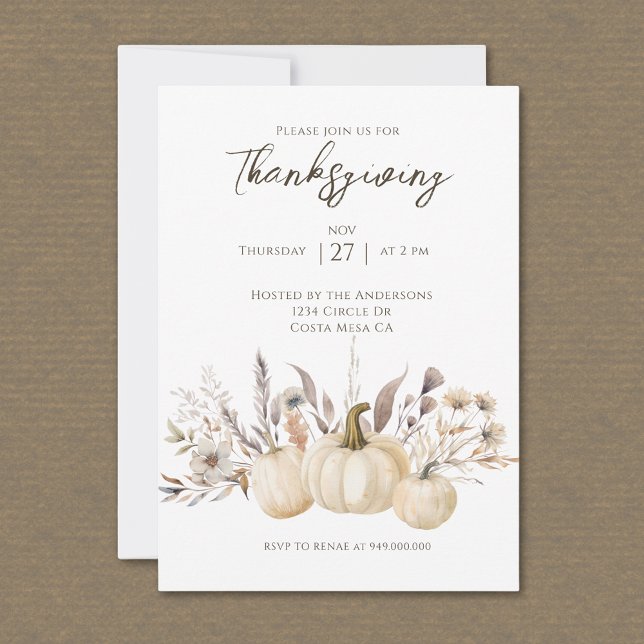 Invitation Dîner de Thanksgiving rustique citrouille  (Créateur téléchargé)