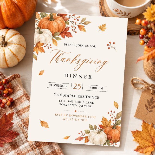 Invitation Dîner de Thanksgiving rustique Citrouille (Créateur téléchargé)