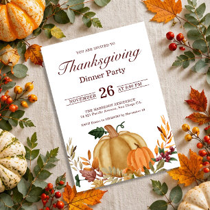 Invitation Dîner de Thanksgiving rustique Citrouille Feuilles