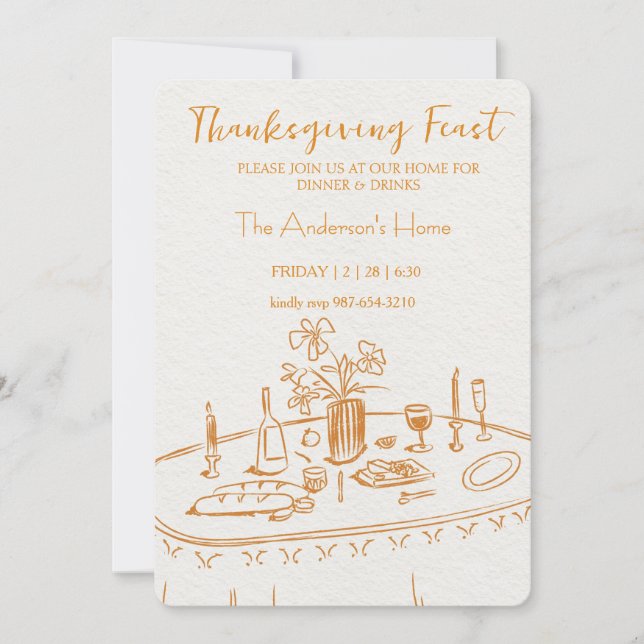 Invitation Dîner de Thanksgiving rustique élégant (Devant)