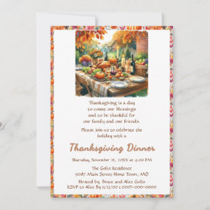 Invitation Dîner de Thanksgiving rustique en famille et entre