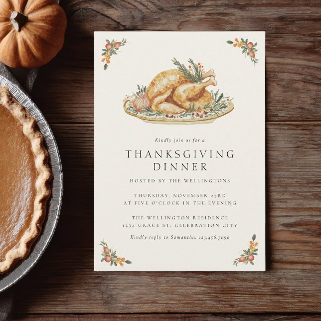 Invitation Dîner de Thanksgiving rustique et convivial avec r (Créateur téléchargé)