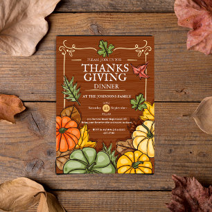 Invitation Dîner de Thanksgiving rustique fantaisiste Citroui