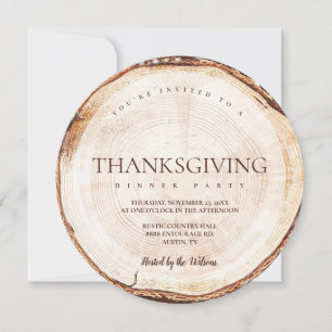 Invitation Dîner de Thanksgiving rustique sur grain de bois