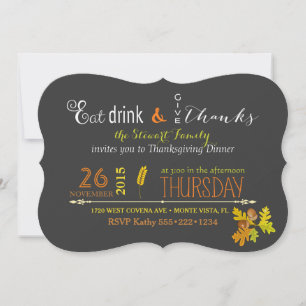 Invitation Dîner de Thanksgiving rustique sur tableau noir d'