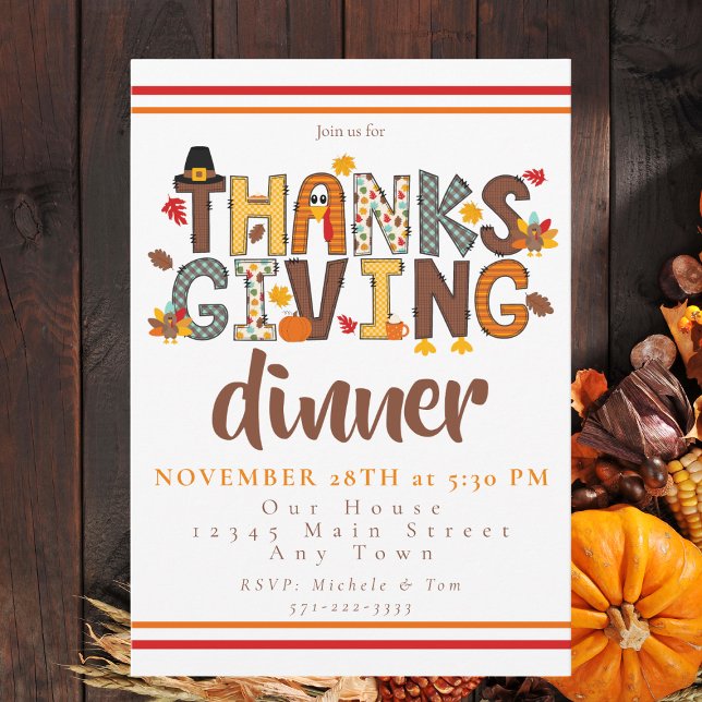 Invitation Dîner de Thanksgiving Script Festif  (Créateur téléchargé)