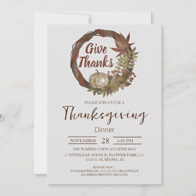 Invitation Dîner de Thanksgiving simple aquarelle Citrouille  (Devant)