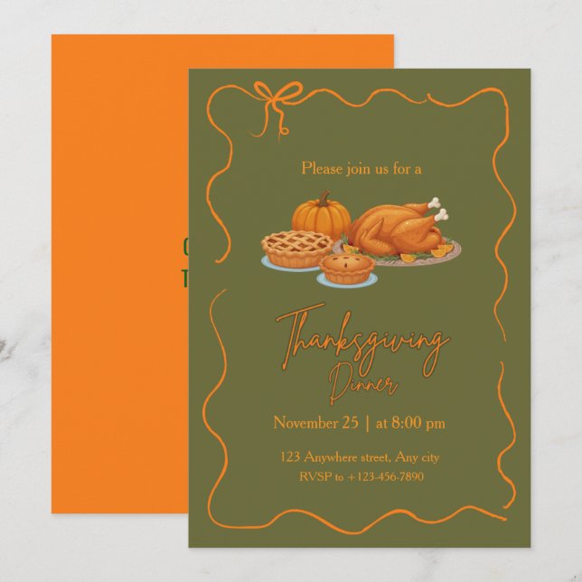 Invitation Dîner de Thanksgiving Simple Élégant (Devant / Derrière)