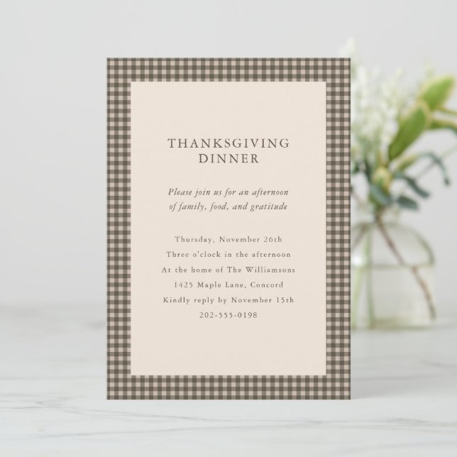 Invitation Dîner de Thanksgiving sur mesure Gingham Brun Taup (Debout devant)