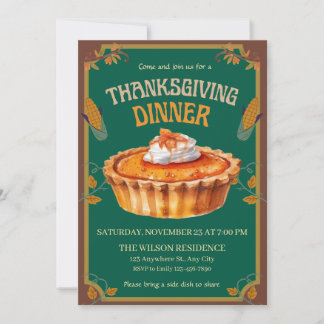 Invitation Dîner de Thanksgiving Tarte au potiron Marron
