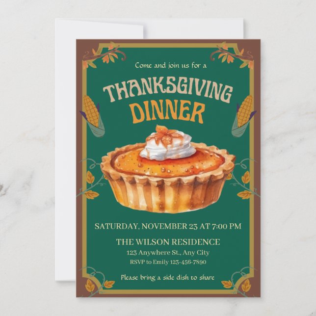 Invitation Dîner de Thanksgiving Tarte au potiron Marron  (Devant)