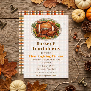 Invitation Dîner de Thanksgiving Turquie & Touchdowns