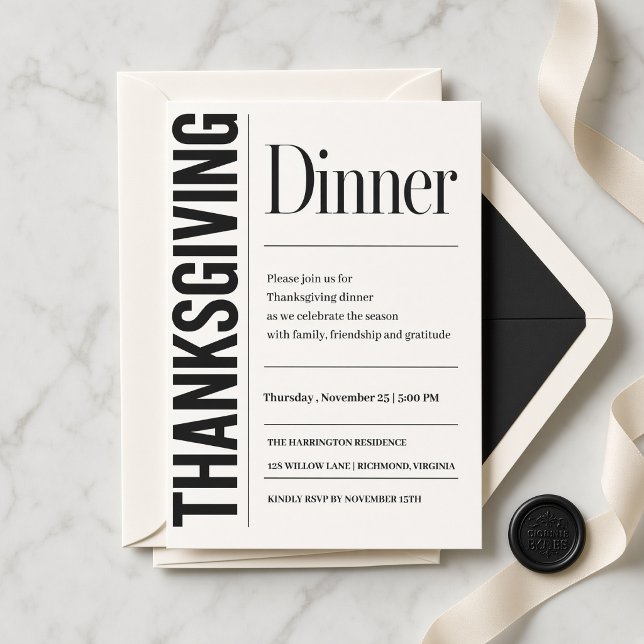 Invitation Dîner de Thanksgiving Typographie Moderne (Créateur téléchargé)