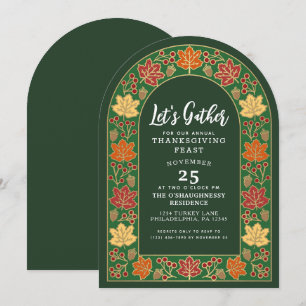 Invitation Dîner de Thanksgiving vert Gland Feuilles d'automn