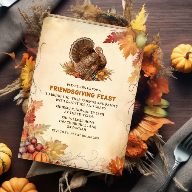 Invitation Dîner de Thanksgiving Vintage Friendsgiving  (Créateur téléchargé)