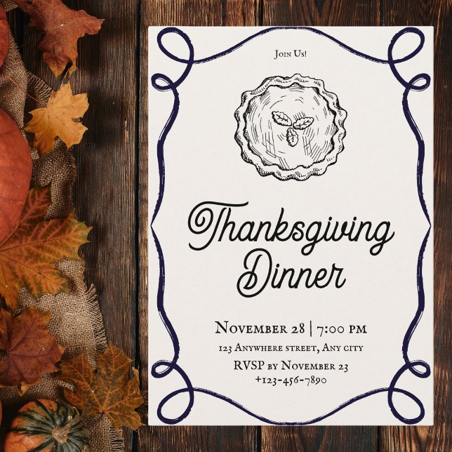 Invitation Dîner de Thanksgiving vintage noir et blanc (Créateur téléchargé)