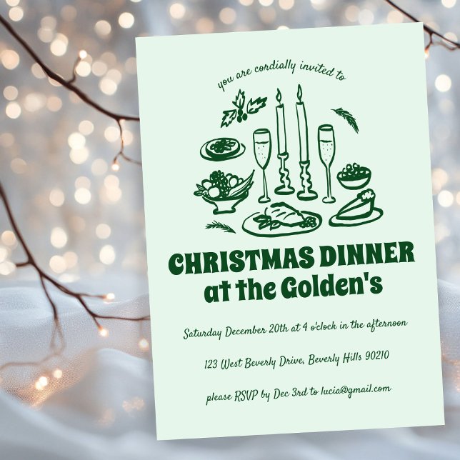 Invitation Dîner de vacances avec main fantaisie (Whimsical Hand Drawn Holiday Dinner Party Invitation Custom Digital Invite
)