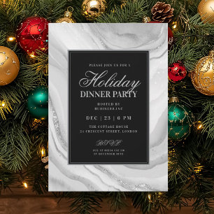 Invitation Dîner de vacances en argent formel FAUX marbre