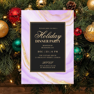 Invitation Dîner de vacances en marbre FAUX Glamour Violet Fo