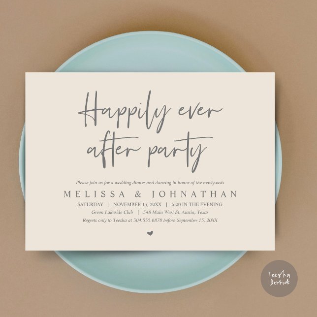 Invitation Dîner d'Elopement mariage, Heureusement toujours a (Wedding Elopement Dinner, Happily Ever after Party Invitation Card, PDF, in Dark Grey Cream)